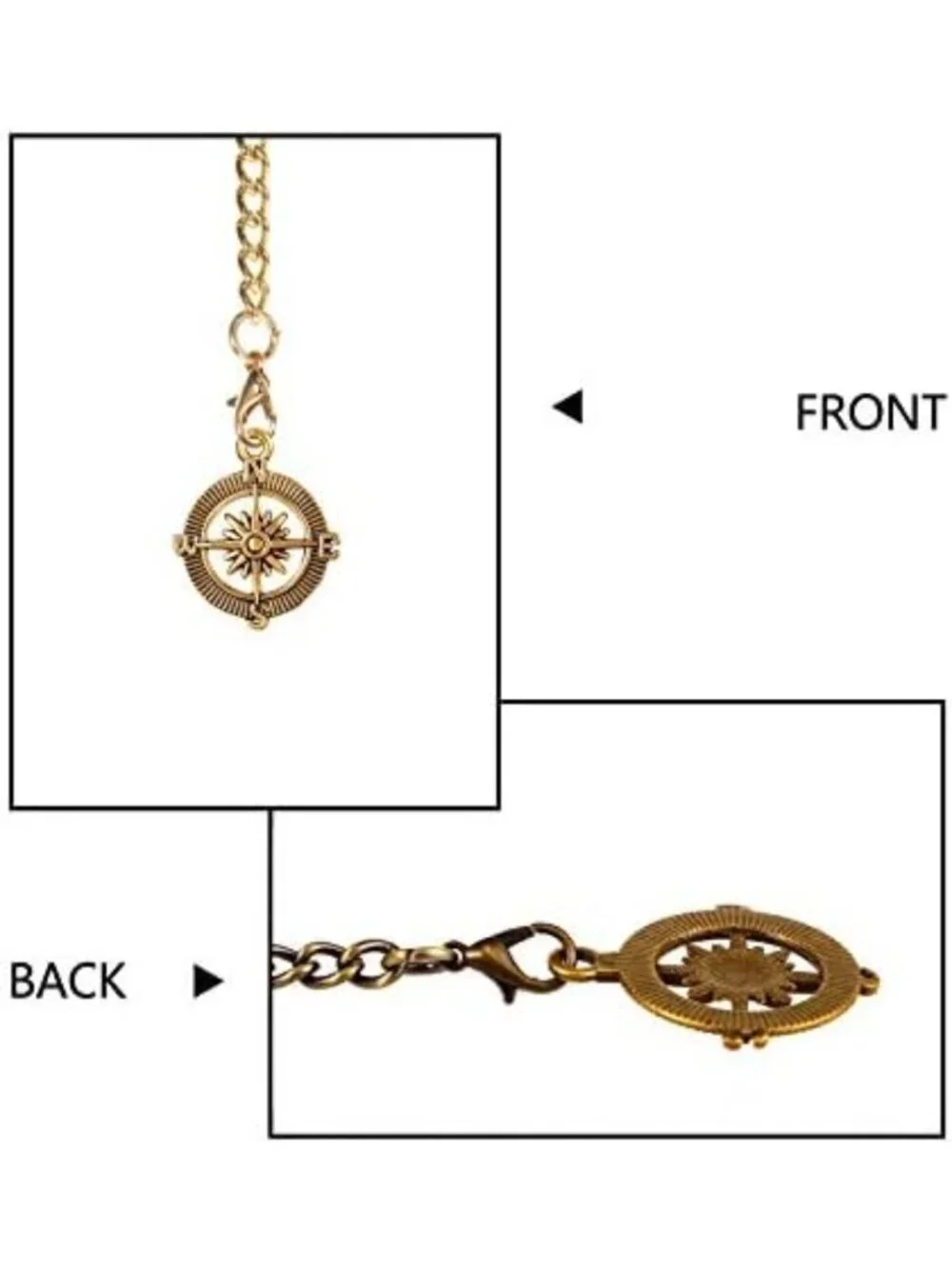 Vintage-Inspired Men's Pocket Watch Chain with Antique Compass Pendant & Hooks